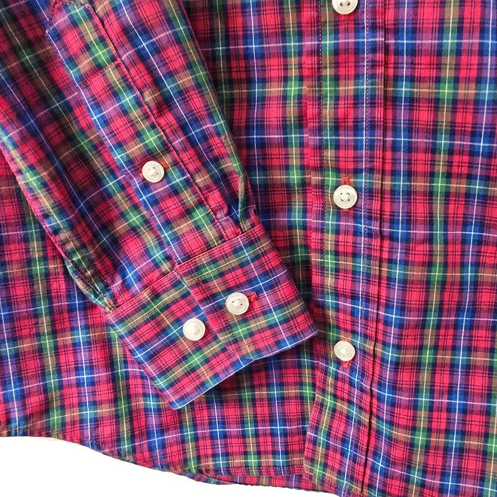 Ralph Lauren Preppy Plaid Shirt 8 Boy Embroidered Logo Red Blue Green School BTS